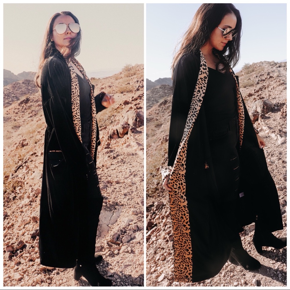 Black Velvet Leopard Duster
